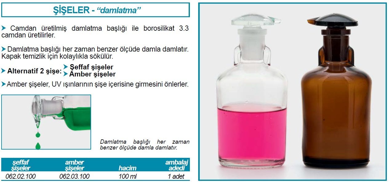 İSOLAB 062.02.100 şişe - damlatma - cam - şeffaf - 100 ml